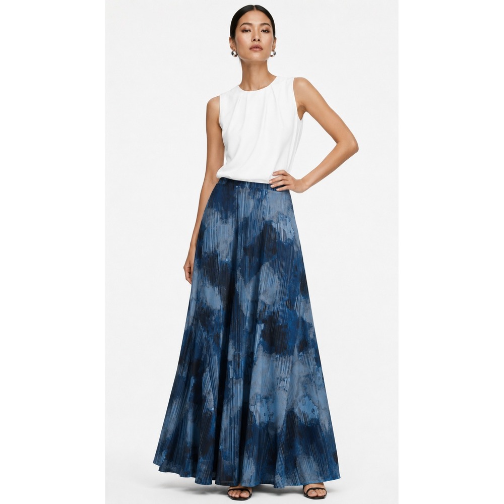 City Blues Belle Seamed Maxi Skirt Navy Blue Abstract Print Plus Size 1X NWOT